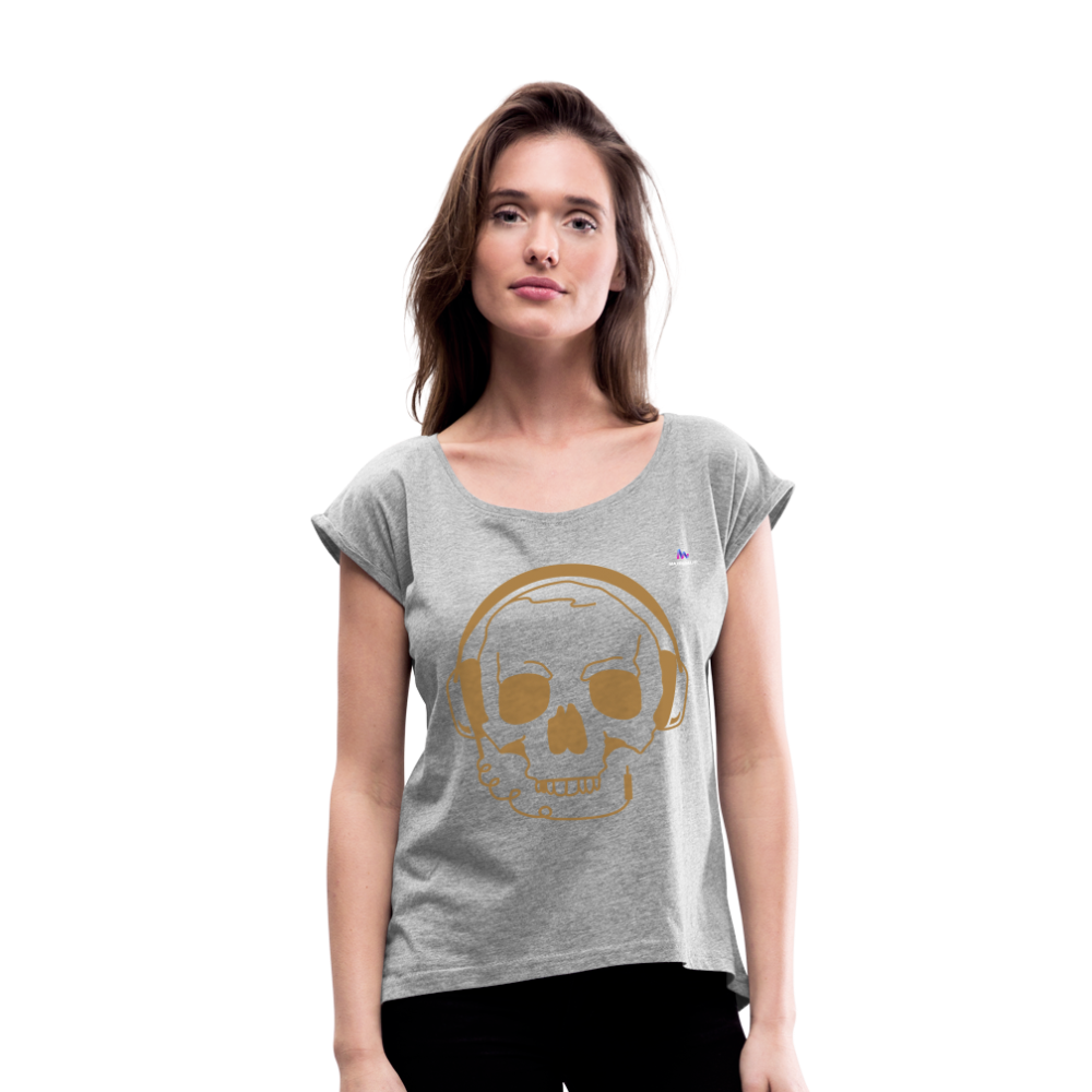 Camiseta con manga enrollada"skull with headphones" - heather grey