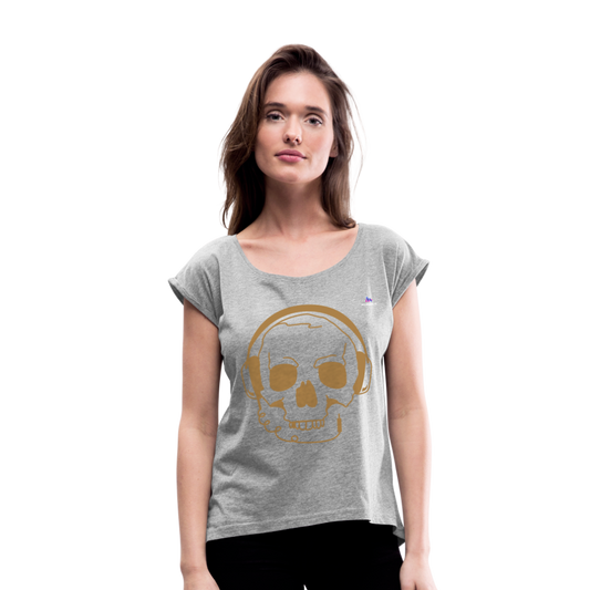 Camiseta con manga enrollada"skull with headphones" - heather grey