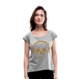 Camiseta con manga enrollada"skull with headphones" - heather grey