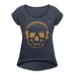 Camiseta con manga enrollada"skull with headphones" - heather navy