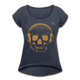 Camiseta con manga enrollada"skull with headphones" - heather navy