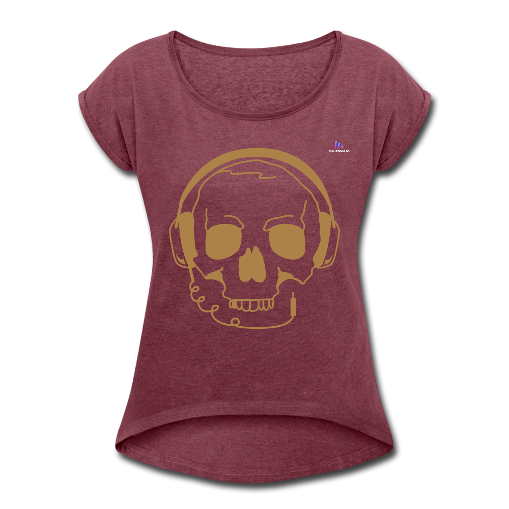 Camiseta con manga enrollada"skull with headphones" - heather burgundy