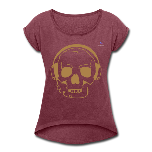 Camiseta con manga enrollada"skull with headphones" - heather burgundy
