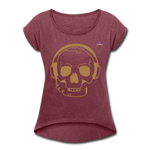 Camiseta con manga enrollada"skull with headphones" - heather burgundy