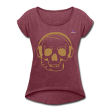 Camiseta con manga enrollada"skull with headphones" - heather burgundy