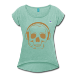 Camiseta con manga enrollada"skull with headphones" - heather mint