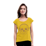 Camiseta con manga enrollada"skull with headphones" - mustard yellow