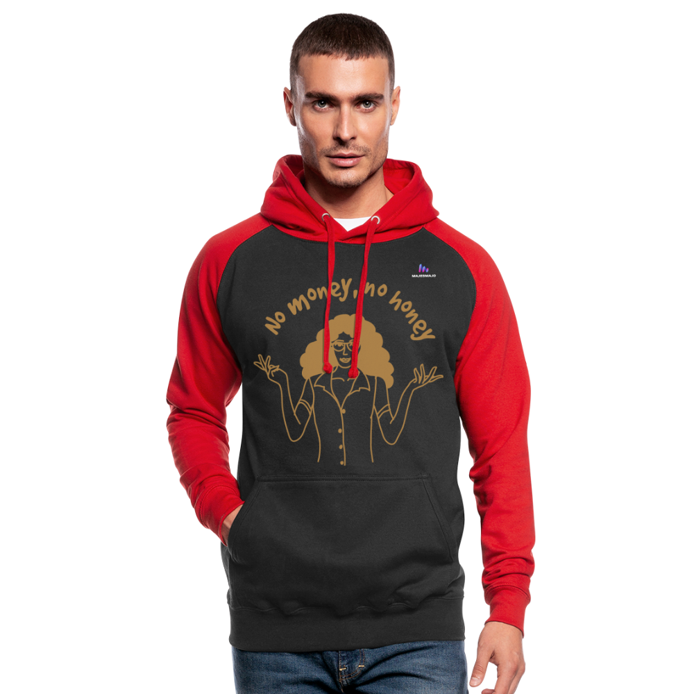 Sudadera con capucha de béisbol unisex"No money no honey" - black/red