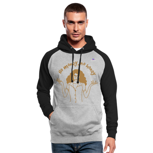 Sudadera con capucha de béisbol unisex"No money no honey" - heather grey/black