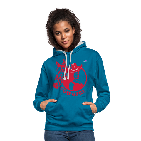 Sudadera con capucha en contraste"horse love" - peacock blue/heather grey