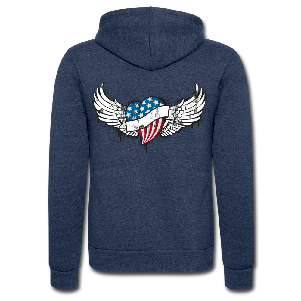 Chaqueta con capucha Tri-Blend unisex de Bella + Canvas"USA heart" - heather navy