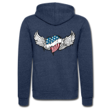 Chaqueta con capucha Tri-Blend unisex de Bella + Canvas"USA heart" - heather navy