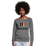 Sudadera con escote drapeado"I love Belgian soccer" - dark heather grey