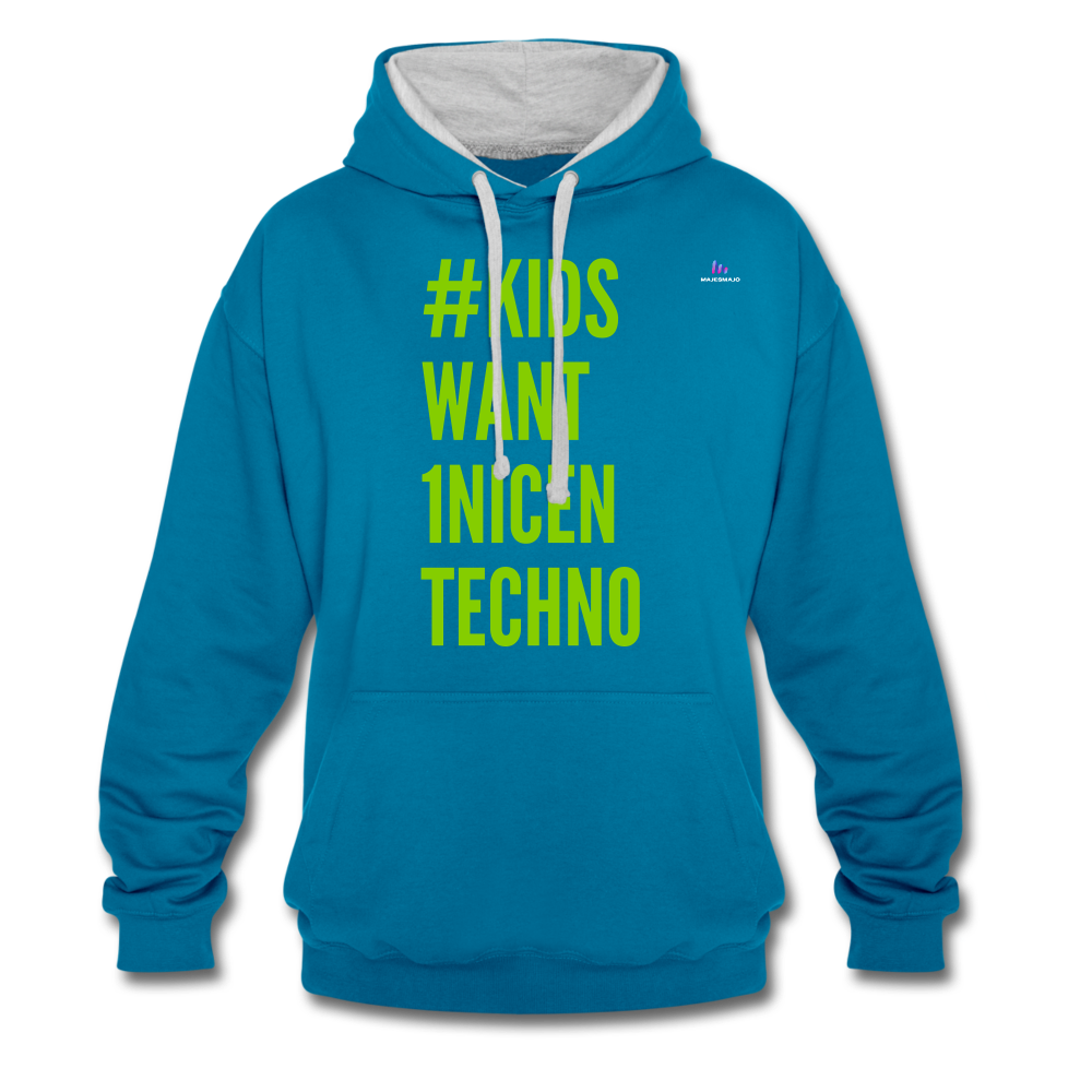 Sudadera con capucha en contraste"mittelfinger" - peacock blue/heather grey