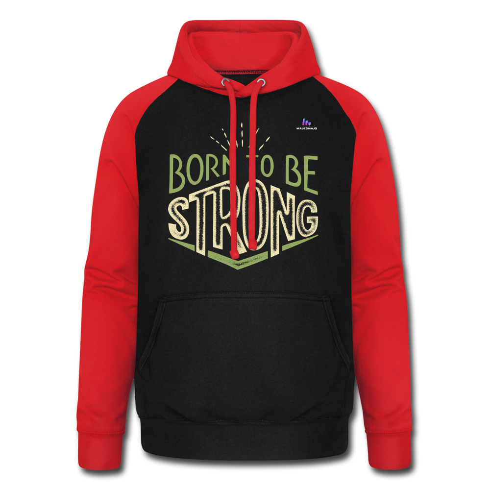 Sudadera con capucha de béisbol unisex"Born to be strong" - black/red
