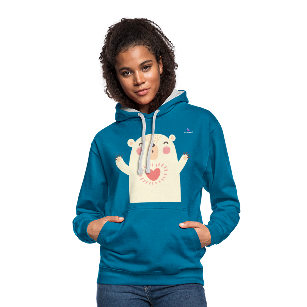 Sudadera con capucha en contraste"Polar bear" - peacock blue/heather grey
