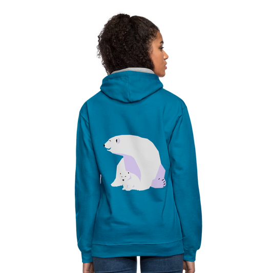 Sudadera con capucha en contraste"Polar bear" - peacock blue/heather grey