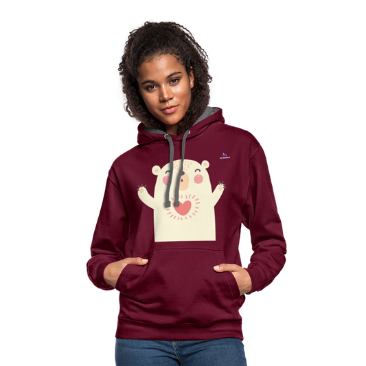 Sudadera con capucha en contraste"Polar bear" - burgundy/charcoal