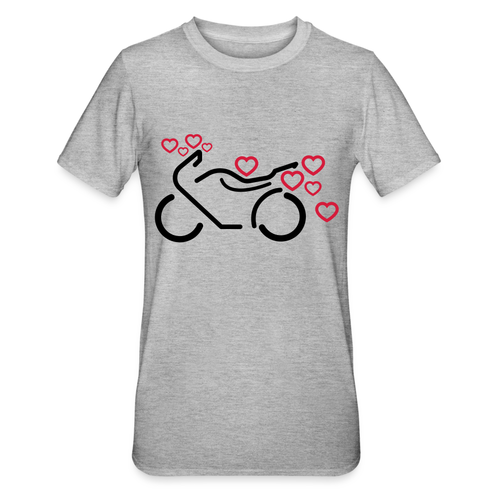 Camiseta en polialgodón unisex"Motorcycle with Hearts" - heather grey