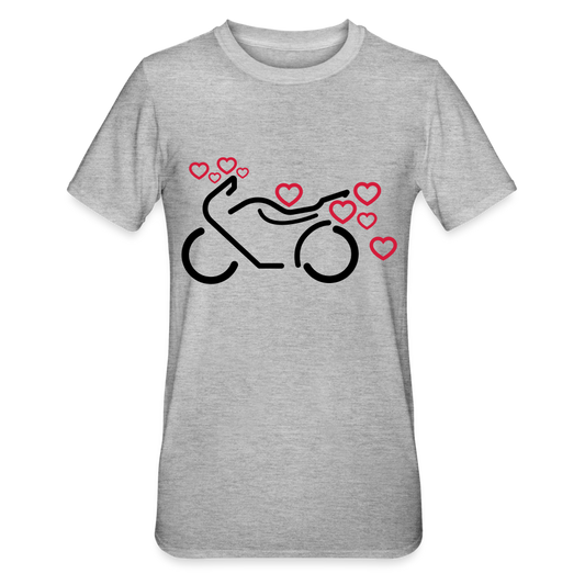 Camiseta en polialgodón unisex"Motorcycle with Hearts" - heather grey