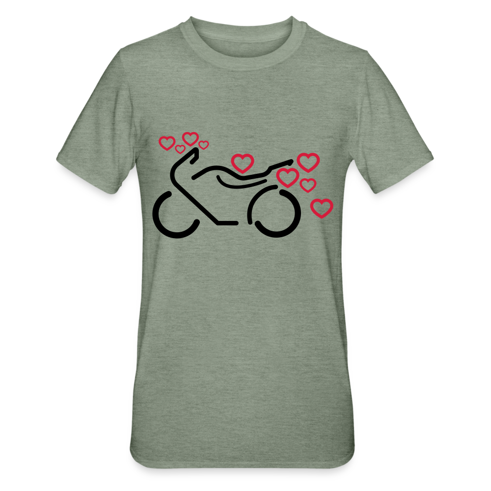 Camiseta en polialgodón unisex"Motorcycle with Hearts" - heather military green