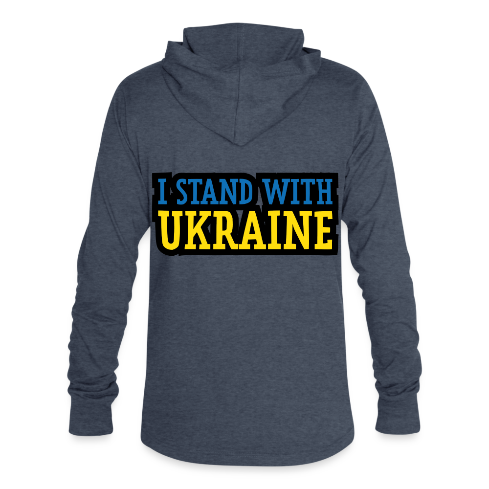 Camiseta con capucha triblend unisex"stand with ukraine black" - heather blue