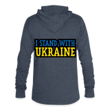 Camiseta con capucha triblend unisex"stand with ukraine black" - heather blue