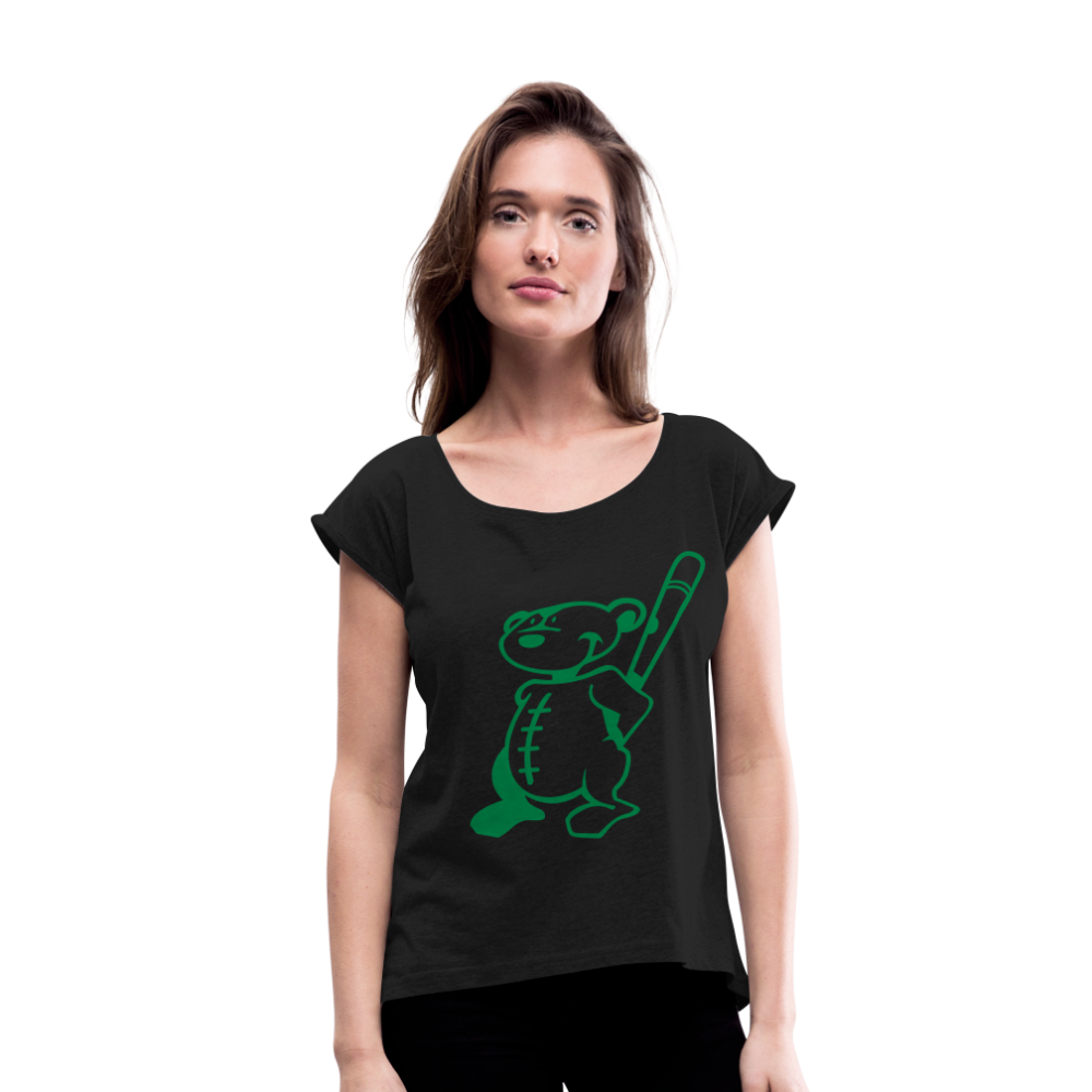 Camiseta con manga enrollada"Baseball Teddy" - black