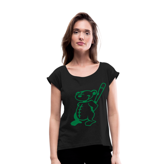 Camiseta con manga enrollada"Baseball Teddy" - black