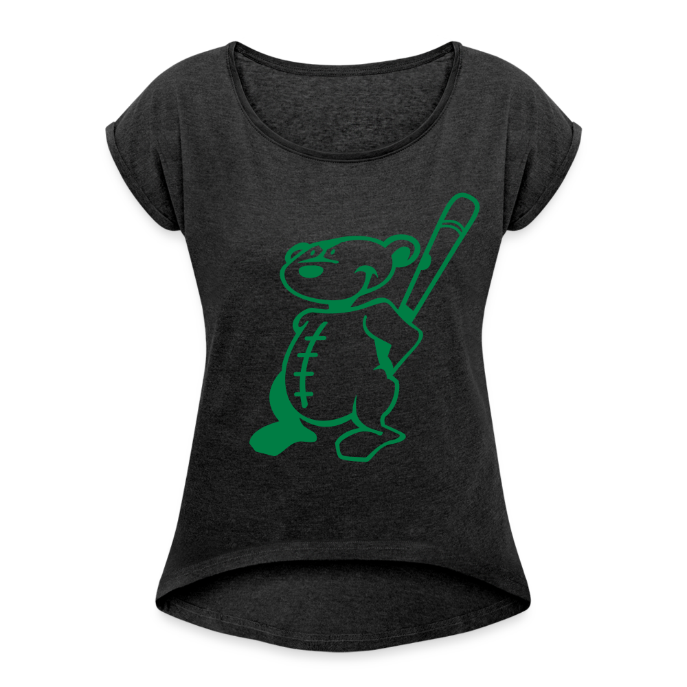 Camiseta con manga enrollada"Baseball Teddy" - heather black