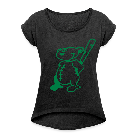 Camiseta con manga enrollada"Baseball Teddy" - heather black