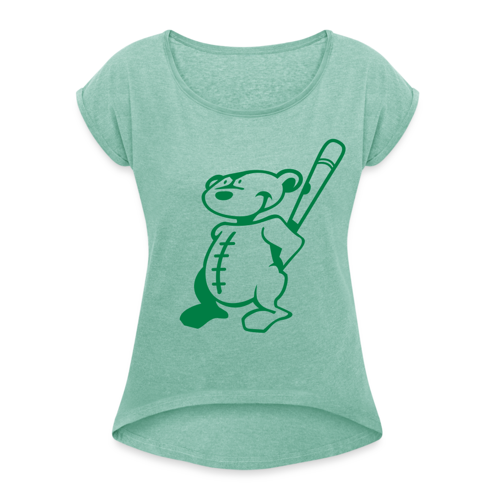 Camiseta con manga enrollada"Baseball Teddy" - heather mint
