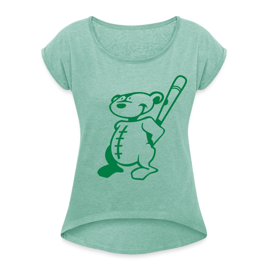 Camiseta con manga enrollada"Baseball Teddy" - heather mint