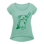 Camiseta con manga enrollada"Baseball Teddy" - heather mint