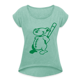 Camiseta con manga enrollada"Baseball Teddy" - heather mint