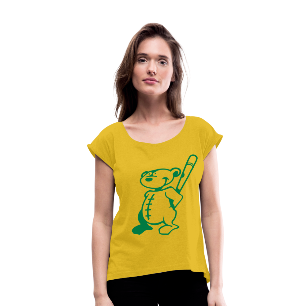 Camiseta con manga enrollada"Baseball Teddy" - mustard yellow