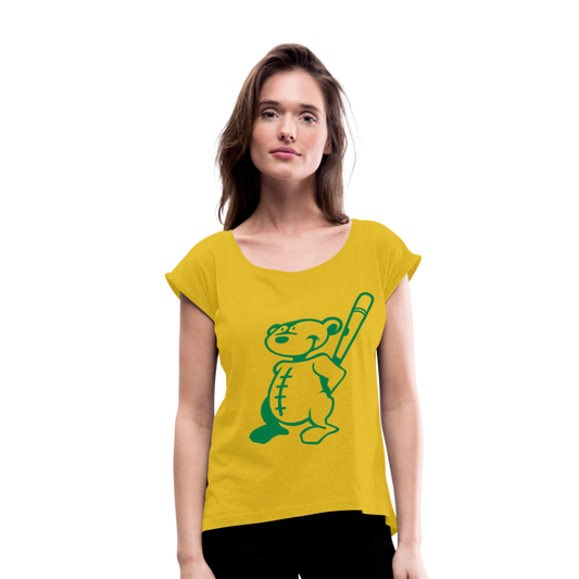 Camiseta con manga enrollada"Baseball Teddy" - mustard yellow