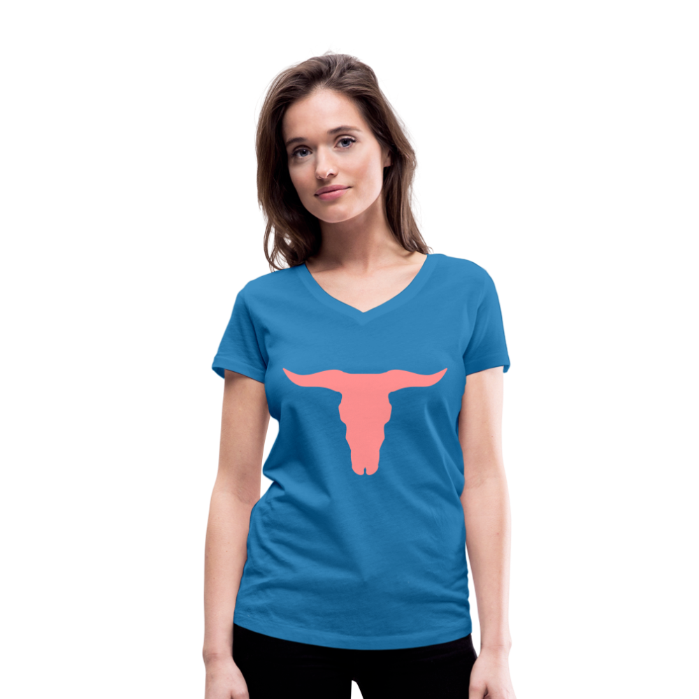 Camiseta ecológica con cuello de pico de Stanley & Stella"buffalo skull" - peacock-blue