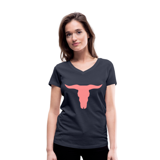 Camiseta ecológica con cuello de pico de Stanley & Stella"buffalo skull" - navy