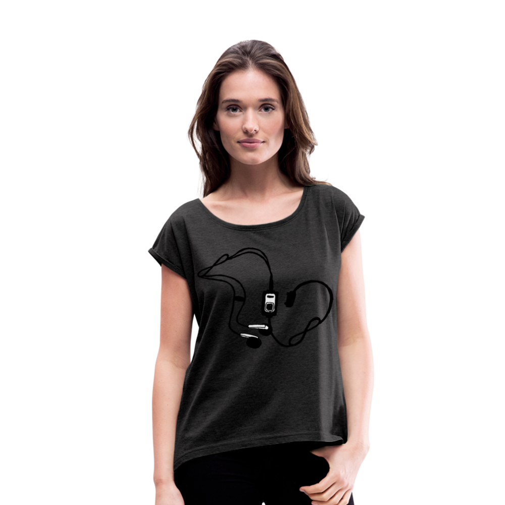Camiseta con manga enrollada"mp3" - heather black