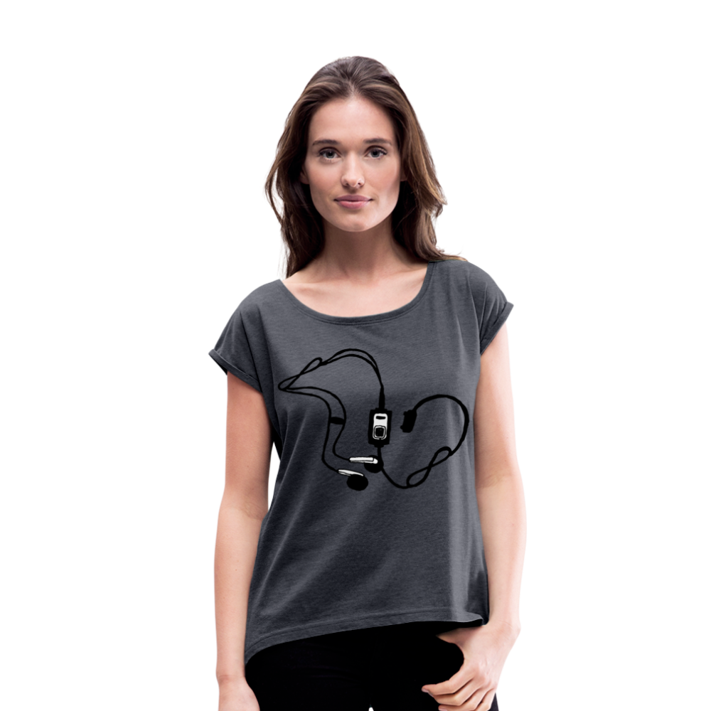 Camiseta con manga enrollada"mp3" - heather navy