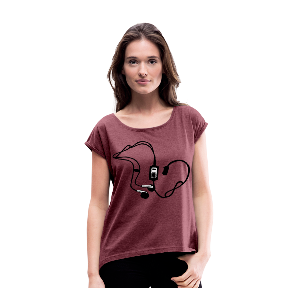 Camiseta con manga enrollada"mp3" - heather burgundy
