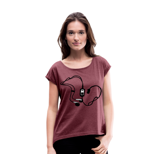 Camiseta con manga enrollada"mp3" - heather burgundy