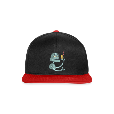 Gorra Snapback"Robot with a bird" - black/red