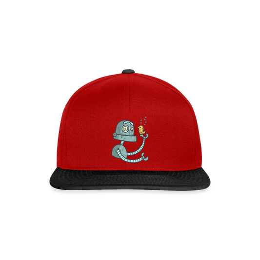 Gorra Snapback"Robot with a bird" - red/black