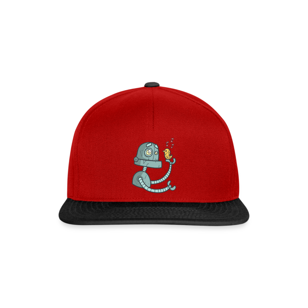 Gorra Snapback"Robot with a bird" - red/black