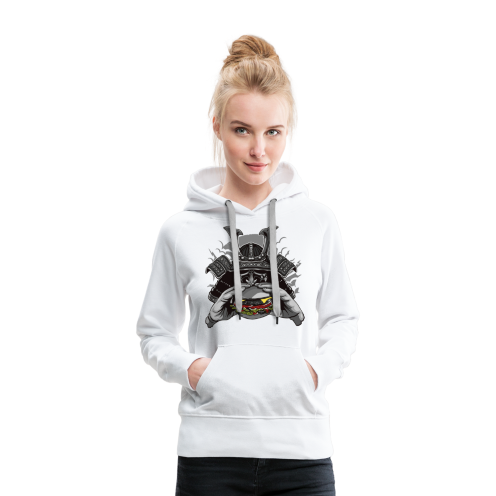 Sudadera con capucha premium para mujer"Samurai Burger" - white