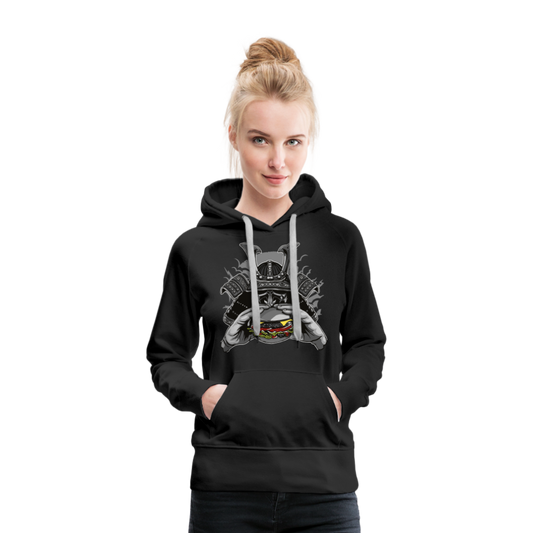 Sudadera con capucha premium para mujer"Samurai Burger" - black
