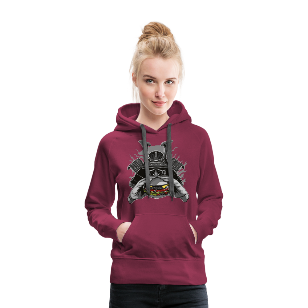 Sudadera con capucha premium para mujer"Samurai Burger" - bordeaux