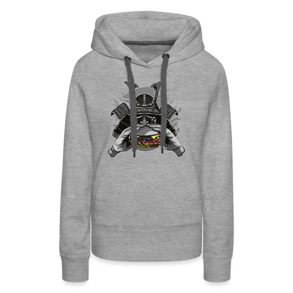 Sudadera con capucha premium para mujer"Samurai Burger" - heather grey